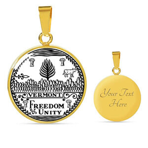 Vermont State Seal Personalized Engraved Gold Circle Necklace Custom Name Date